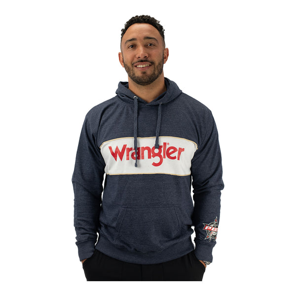 PBR Wrangler Navy Heather Hoodie - Model Image Front View