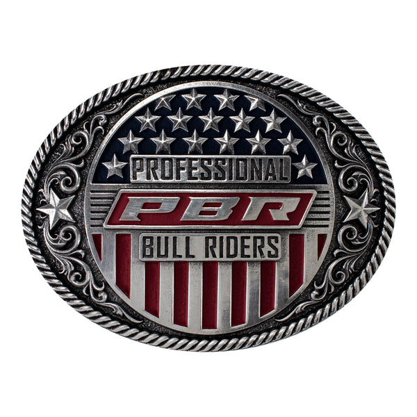 PBR Silver Oval Flag Buckle - Front View