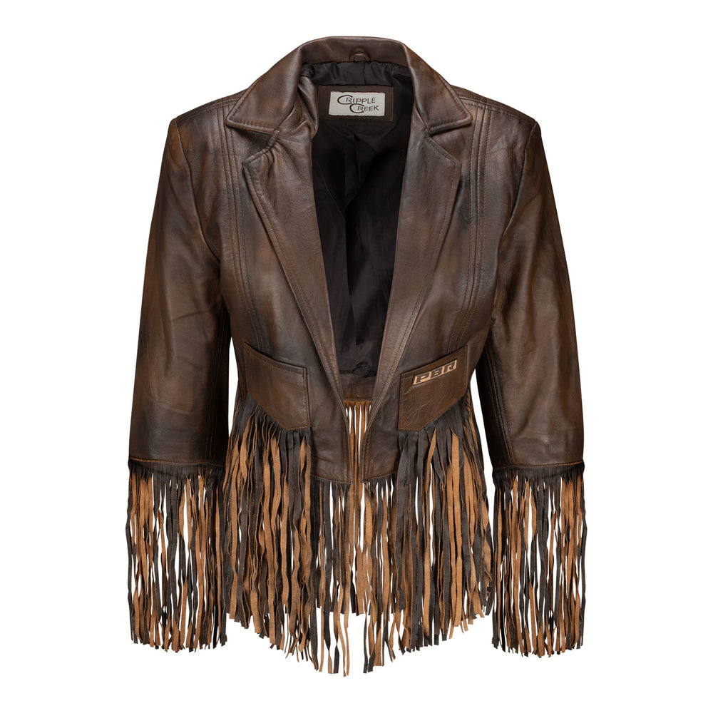 Ladies Cropped Fringe Jacket - Front View