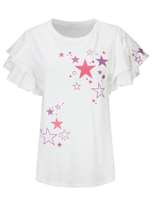 Star Print Ladies Flutter Sleeve T-Shirt