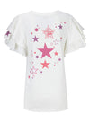 PBR Star Print Ladies Flutter Sleeve T-Shirt in White - Back View
