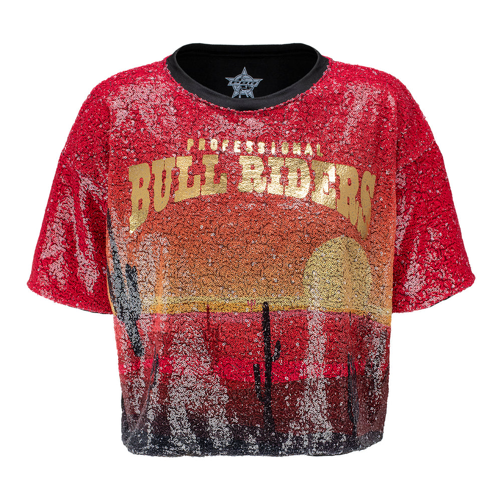 PBR Ladies Sequin Desert Scene Crop Top