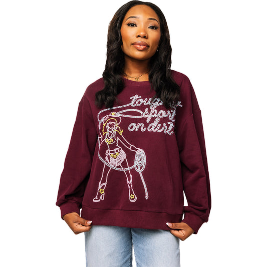 PBR x Queen of Sparkles Toughest Sport on Dirt Crewneck Sweatshirt - Maroon