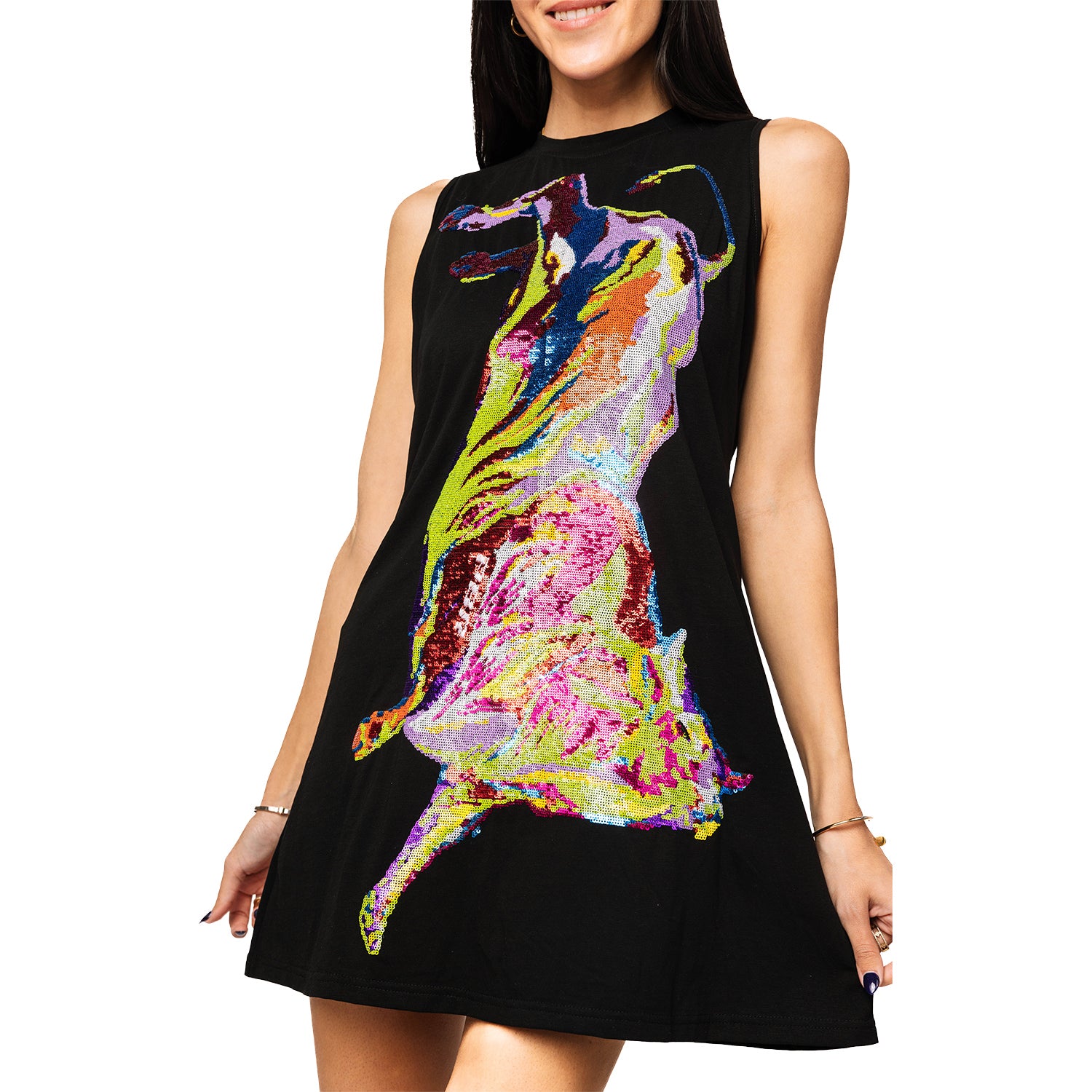rainbow black dress PBR x Queen of Sparkles Rainbow Bull Dress - Black