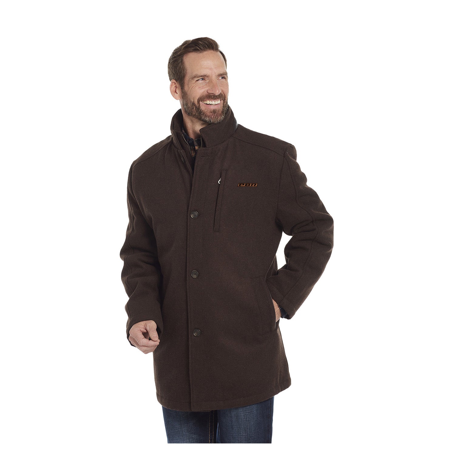 Wool Faux Leather Jacket in Brown - Front View