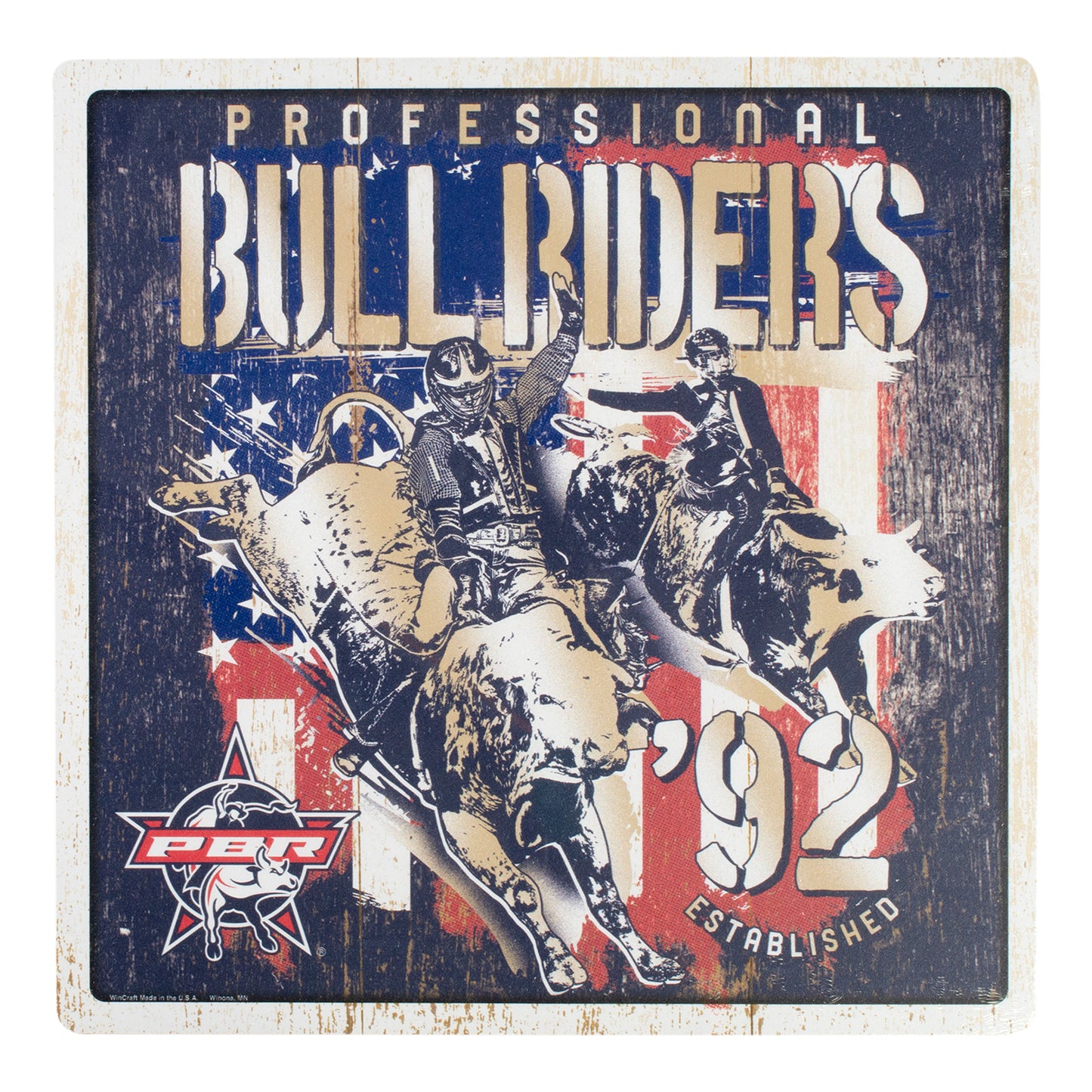 PBR Patriotic Distressed 12" Square Wood Sign