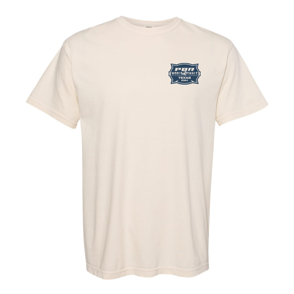 2024 PBR World Finals Vintage Poster Marcus Mast T-Shirt in Tan - Front View