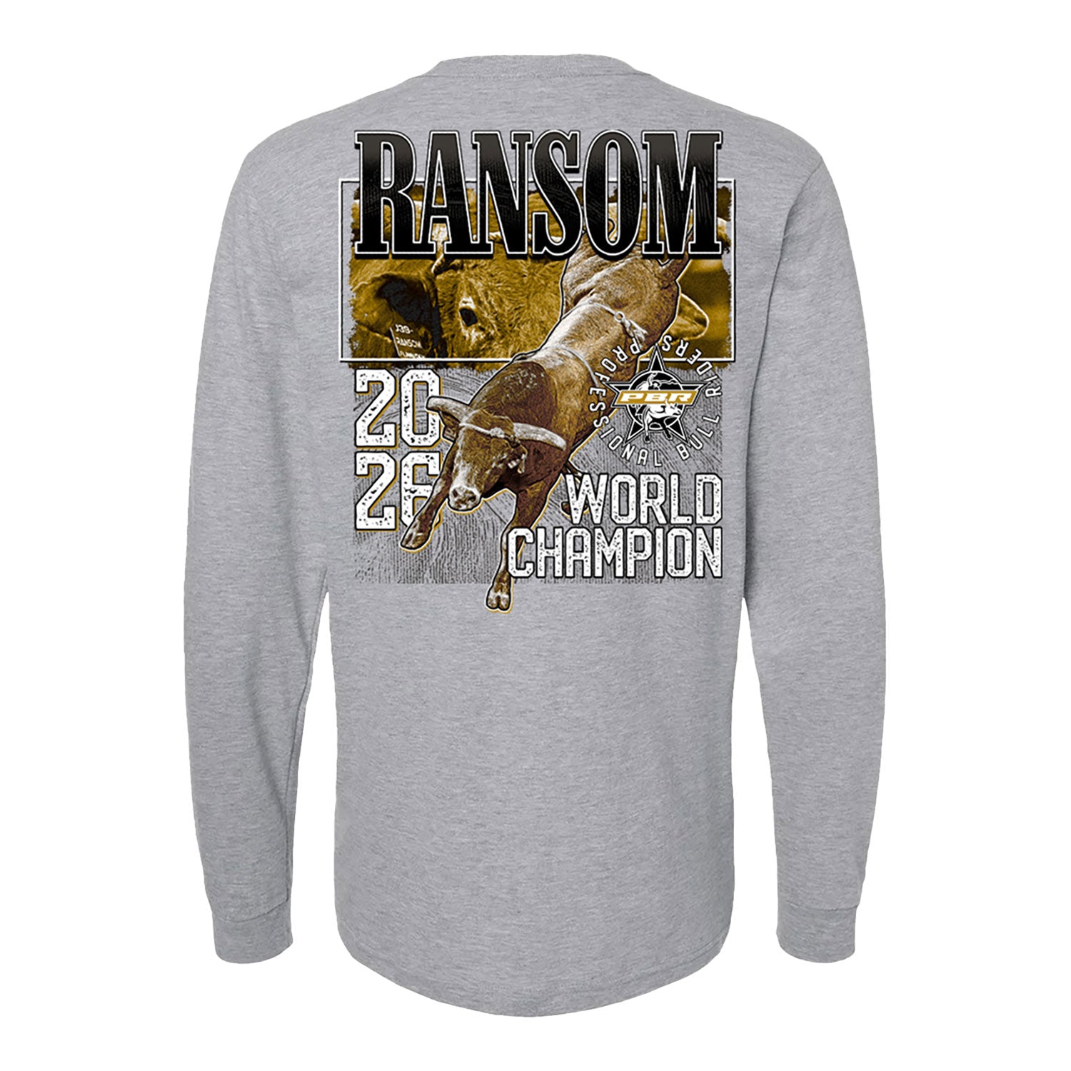 PBR 2026 World Champion Ransom Long Sleeve T-Shirt - Grey – PBR Shop