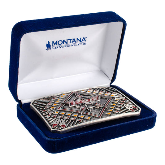 JJ x PBR Aztec Feather Buckle - In Box Angled Left Side View