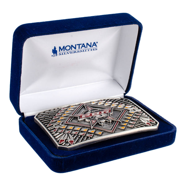 JJ x PBR Aztec Feather Buckle - In Box Angled Left Side View