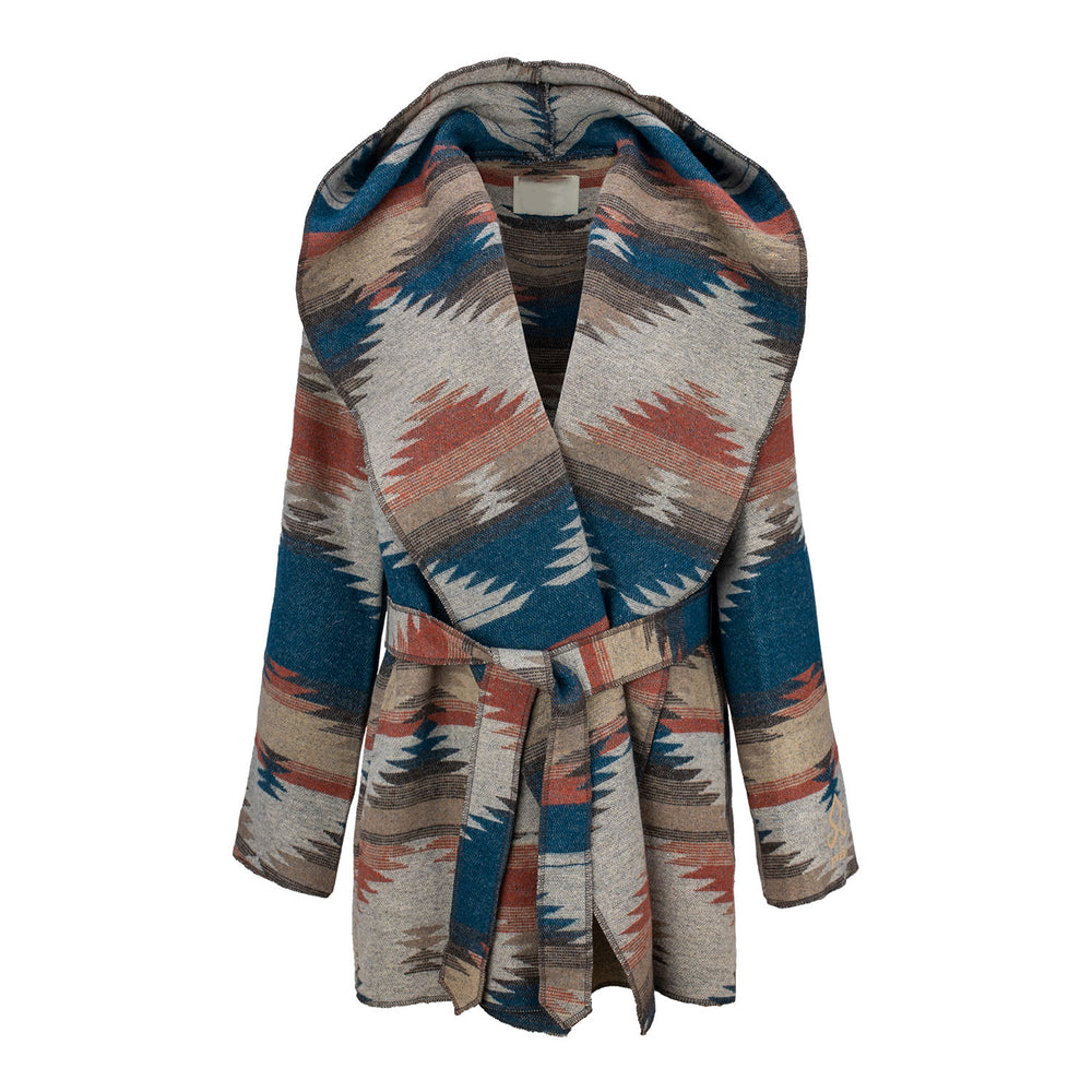 JJ X PBR Southwestern Print Tie Front Blanket Wrap Jacket with Hood