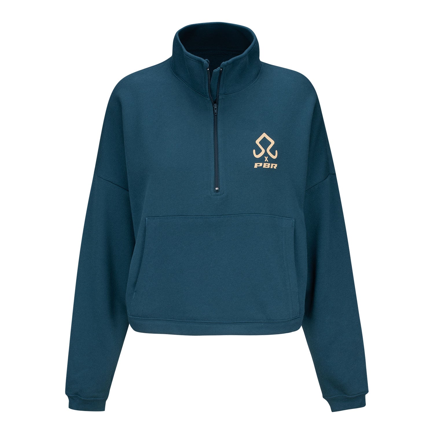 JJ X PBR Fleece Half Zip Pullover in Teal - Front View