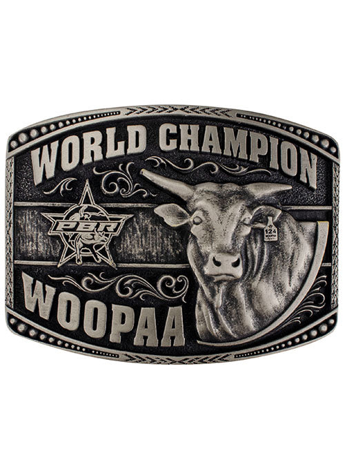 World Champion Woopaa Belt Buckle in Silver - Front View