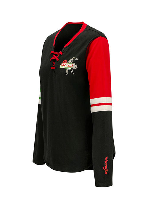 PBR Ladies "El PBR" Wrangler Long Sleeve T-Shirt in Black, Red and Green - Left Side View