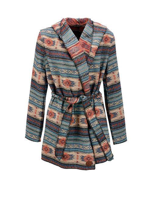 Ladies Navajo Tie-Front Blanket Wrap Jacket With Hood