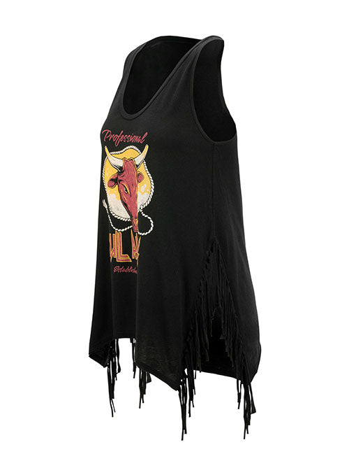 PBR Ladies Fringe Tank in Black - Side View