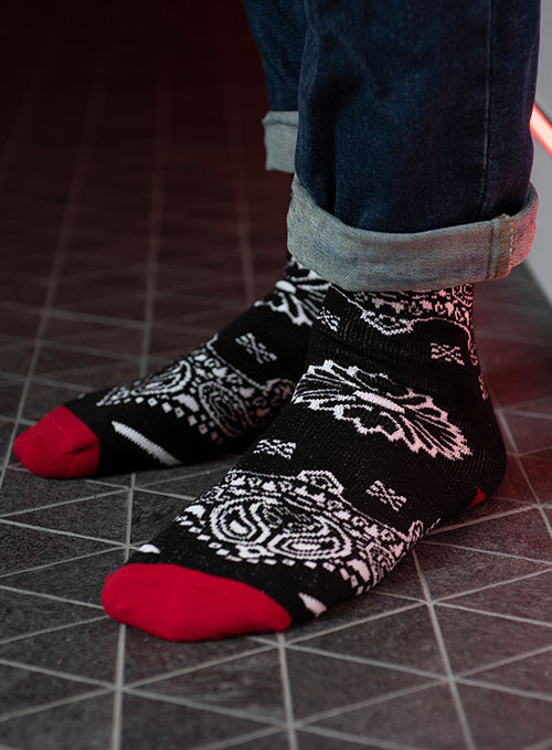 Wrangler Bandana Sock in Black and Red - Model Shot