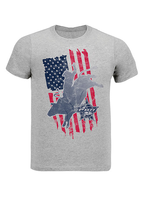 PBR Youth Flag Bull Rider T-Shirt in Grey - Front View