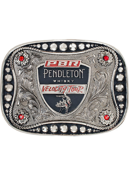 PBR Velocity Tour Belt Buckle by Montana Silversmiths - Front View