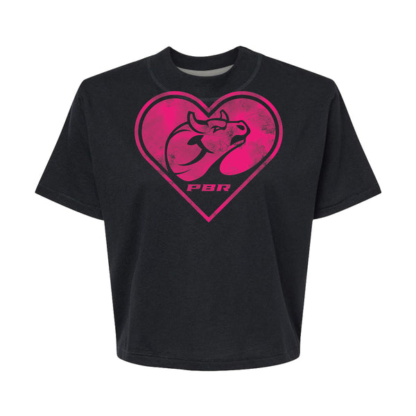 Ladies PBR Bull Head Heart Crest T-Shirt - Front View