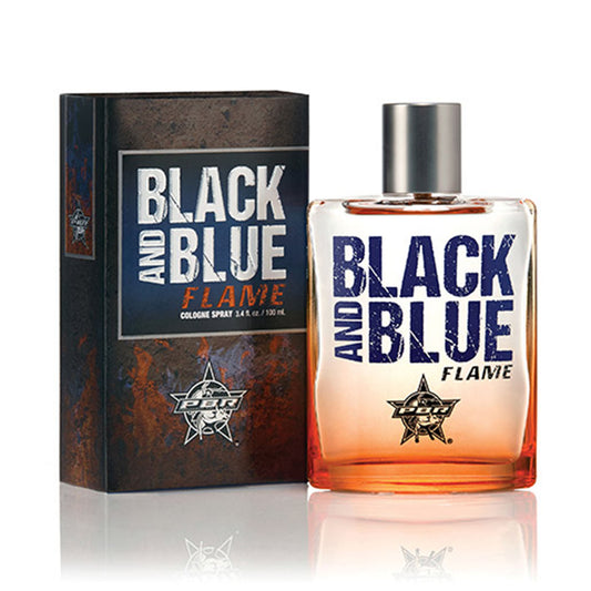 Black & Blue Flame Cologne by PBR - Bottle and Box Front View