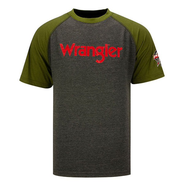 PBR Wrangler Contrast Two Tone T-Shirt in Green and Grey - Front View