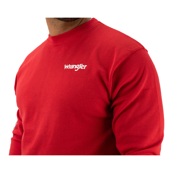 PBR Red Wrangler Long Sleeve Thermal - Model Image Zoomed in Left Side View