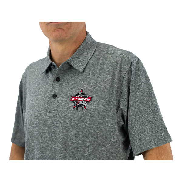PBR Patch Polo Shirt in Grey - Model Image Zoomed in Front View