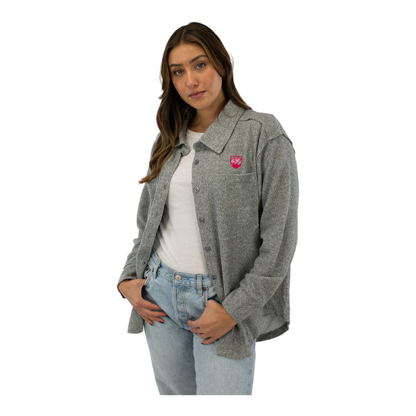 PBR Ladies Embroidered Crest Shirt Jacket - Model Image Angled Left Side View