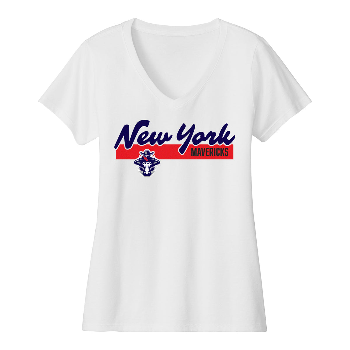 PBR Ladies New York Mavericks V-Neck T-Shirt - White
