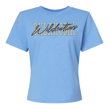 Oklahoma Wildcatters Ladies Boxy Cropped T-Shirt - Blue