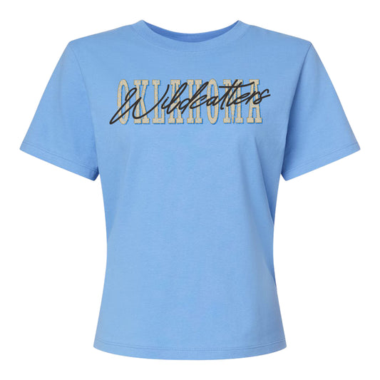 Oklahoma Wildcatters Ladies Boxy Cropped T-Shirt - Blue