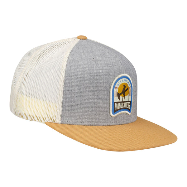 Oklahoma Wildcatters Tan & Grey Flat Bill Trucker Hat - Angled Right Side View