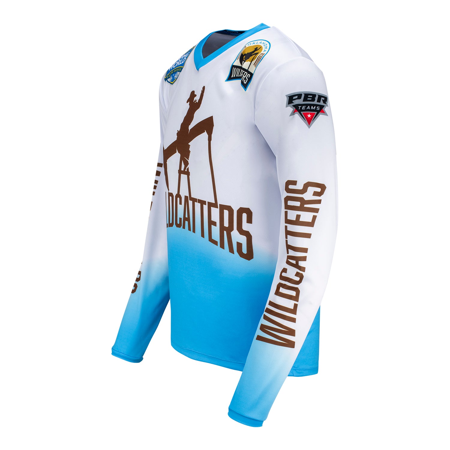 Oklahoma Wildcatters Personalized Jersey in White, Blue and Brown - Left Side View