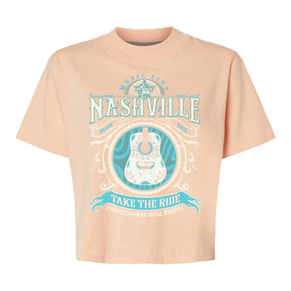 Ladies PBR Teams Take The Ride Guitar T-Shirt - Peach