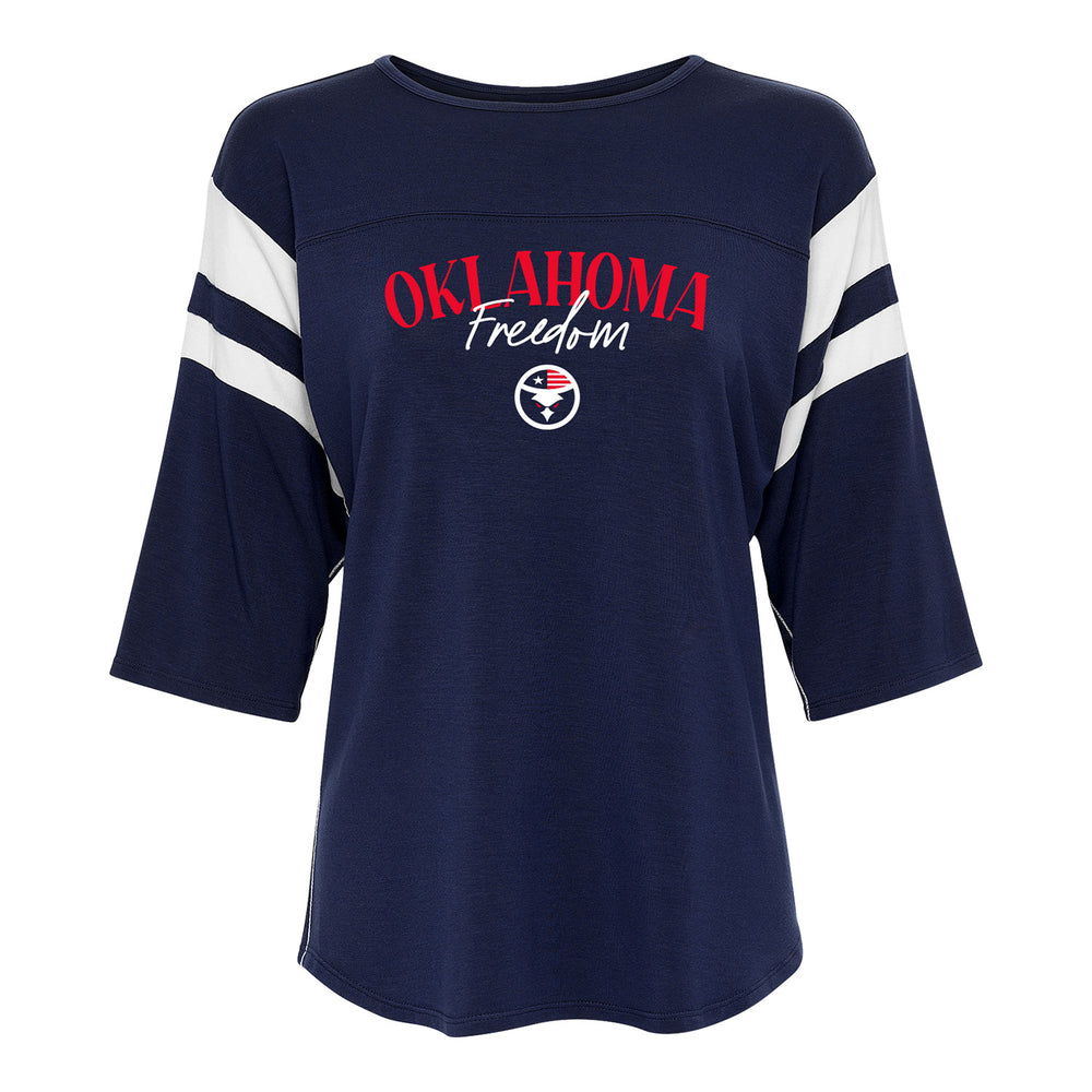 Women's Navy Atlanta Braves Oversized Spirit Jersey V-Neck T-Shirt