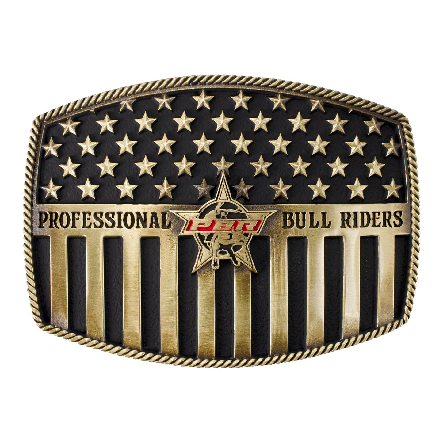 PBR Black & Bronze Rectangle Flag Buckle - Front View