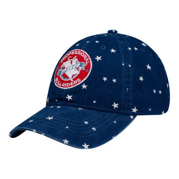 PBR Ladies Blue and White Stars Fashion Print Hat in Blue - Angled Left Side View