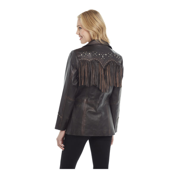 Ladies Studded Fringe Snap Blazer - Back View