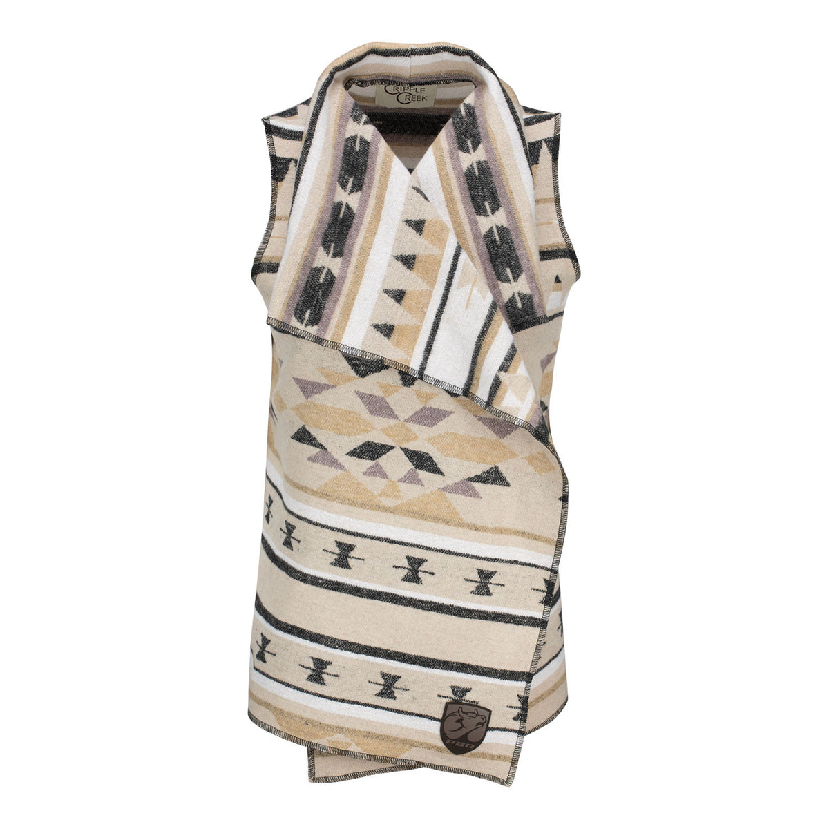Ladies Beige Navajo Open Blanket Wrap - Front View