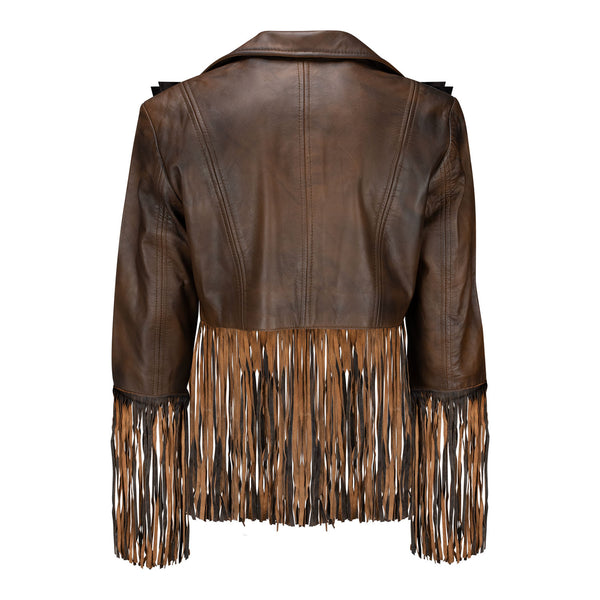 Ladies Cropped Fringe Jacket - Back View