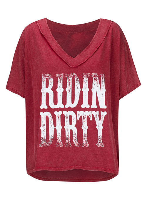 PBR Ridin' Dirty Crimson Ladies Shirt - Front View