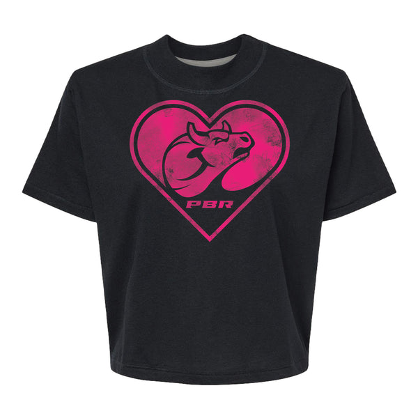 Ladies PBR Bull Head Heart Crest T-Shirt - Front View