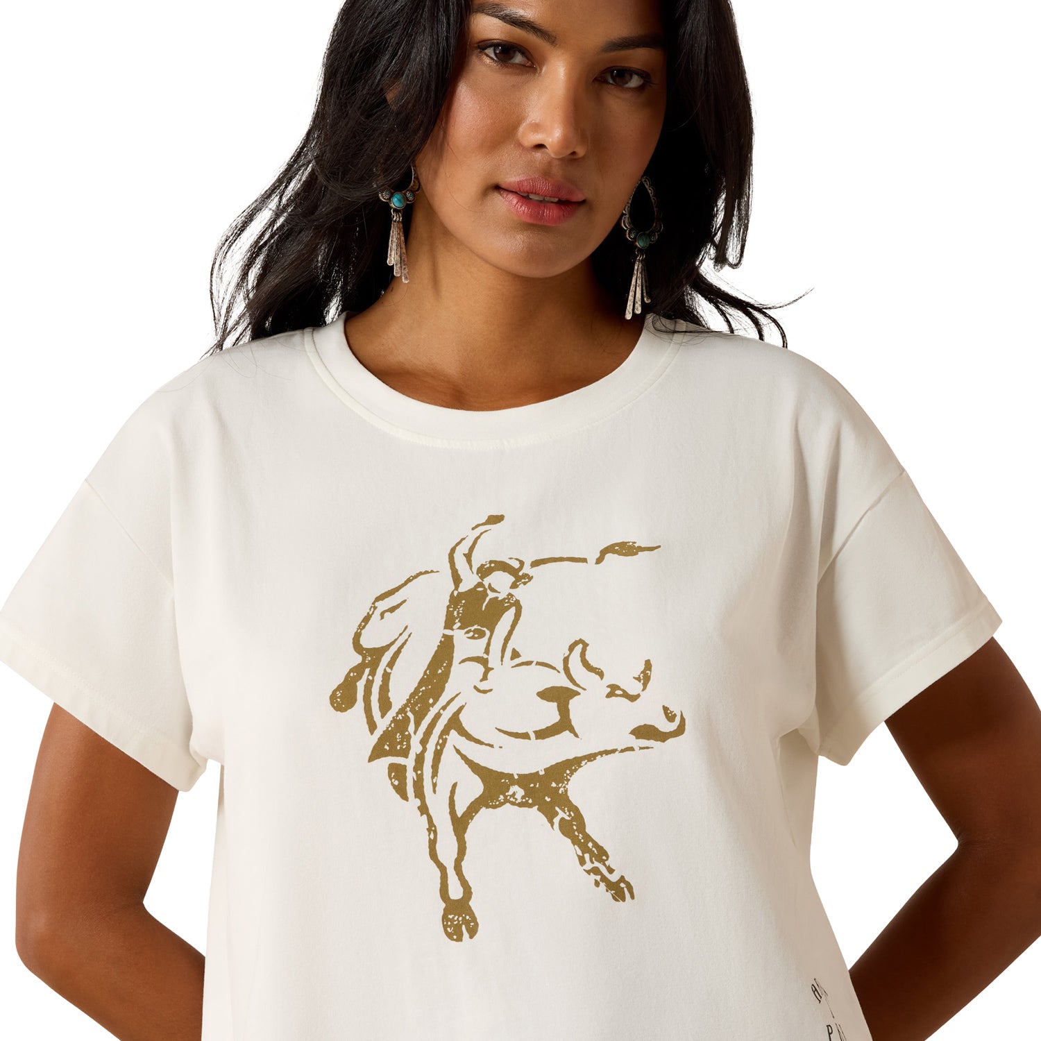 Ladies Ariat x PBR Cloud Dancer Cropped T-Shirt - Model Image Zoomed in Front View