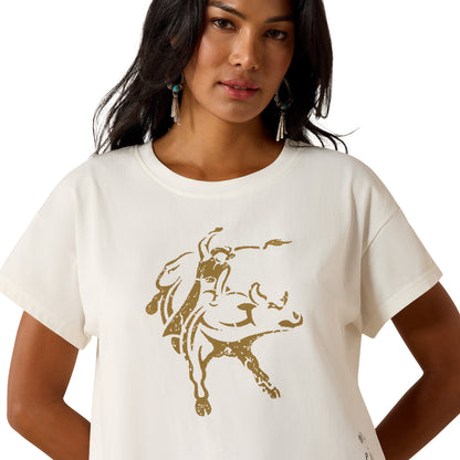 Ladies Ariat x PBR Cloud Dancer Cropped T-Shirt - Model Image Zoomed in Front View