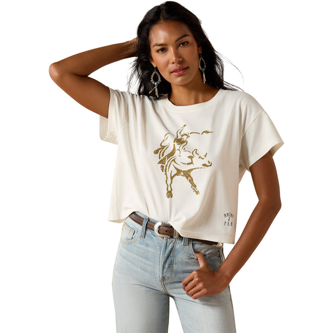PBR x Ariat Ladies Cloud Dancer Cropped T-Shirt - White | PBR Shop