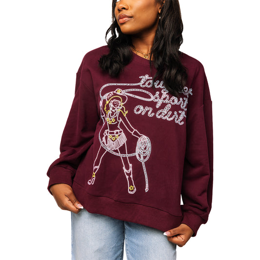 PBR x Queen of Sparkles Toughest Sport on Dirt Crewneck Sweatshirt - Maroon
