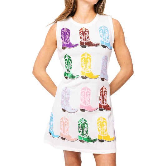 PBR x Queen of Sparkles Sequin Boot Dress - White