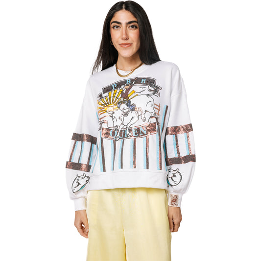 PBR x Queen of Sparkles Cowgirl Queen Crewneck Sweatshirt - White