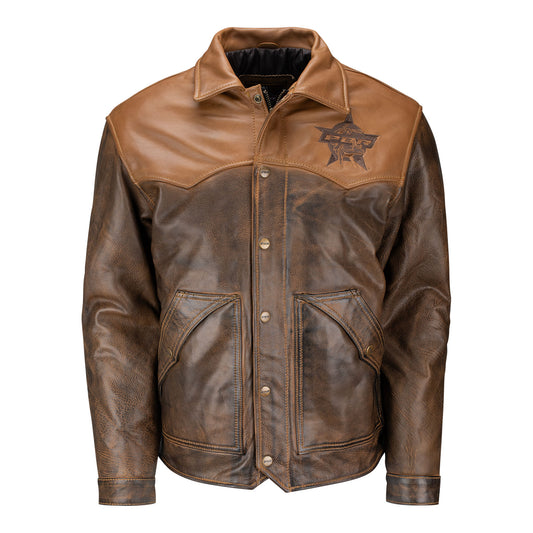 PBR Star Two-Tone Leather Jacket - Front View